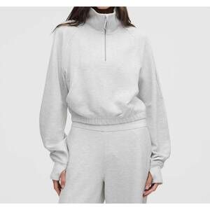 NEW LULULEMON scuba cropped 1/2 zip funnel neck waffle sweater in heather grey